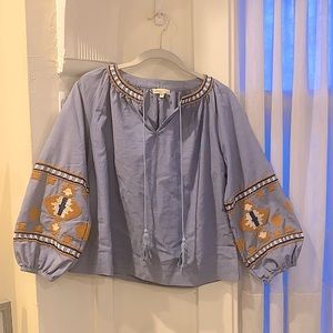 Rebellion Boho Embroidered 3/4 Sleeve Shirt Size M